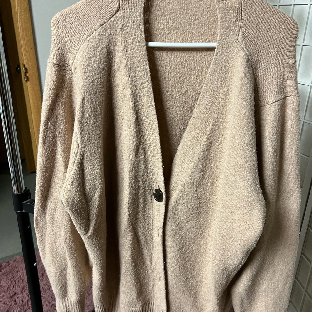 3xl button up cardigan tan